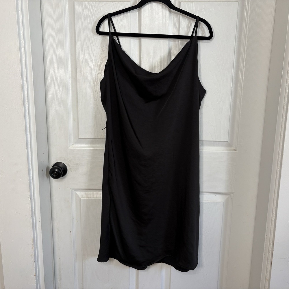 Justify Black Satin Slip Style Dress Cowl Neck 1X Cocktail Evening Date Night